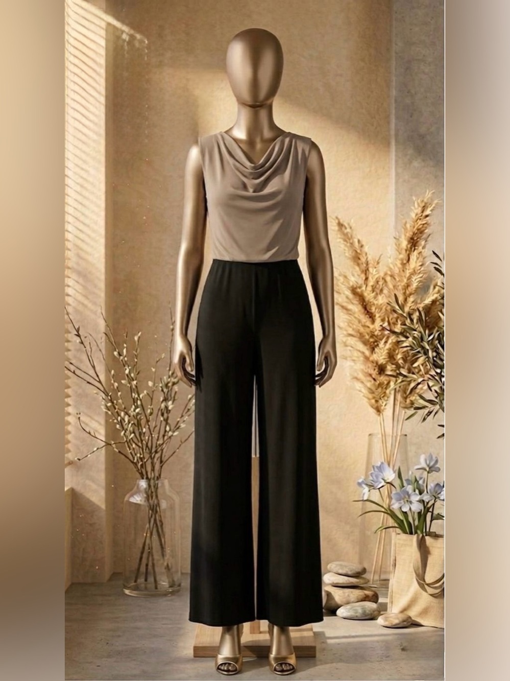 Ronni Nicole Two-Tone Wide Leg Jumpsuit in Taupe & Black